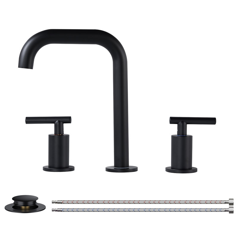 Widespread Faucet 2-handle Bathroom Faucet With Drain Assembly, Matte Black
