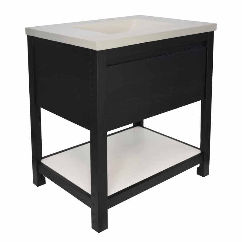 Solace 30.5" Single Bathroom Vanity Set, Pearl, Pearl, Midnight Oak