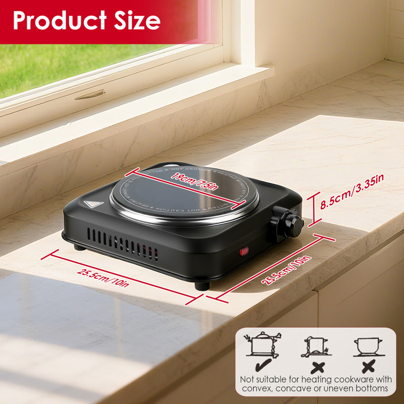 1000W Portable Heating Hot Plate, Black
