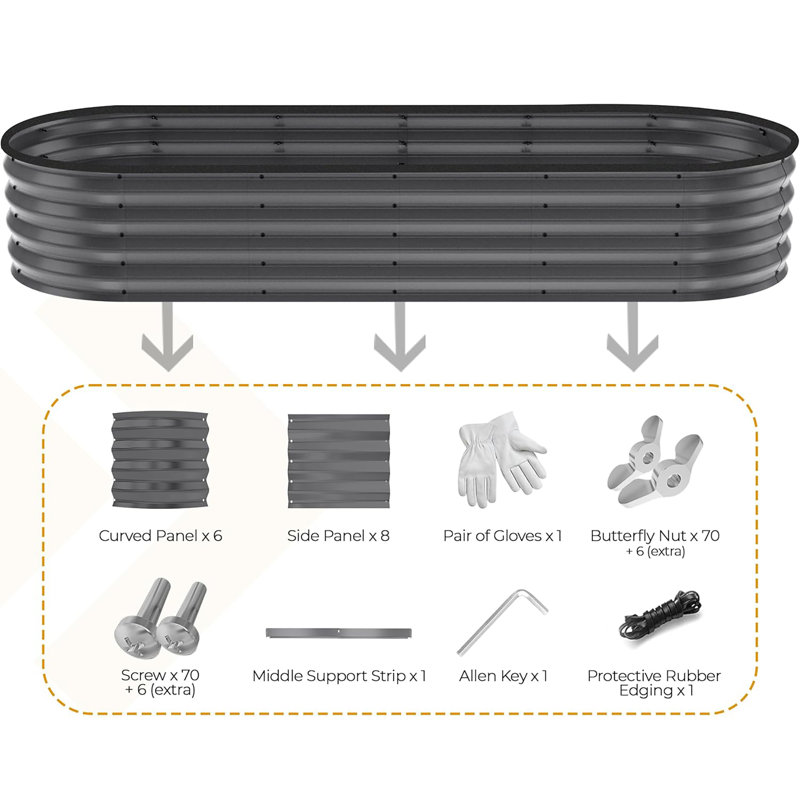 6x2x1 ft Galvanized Lightweight Raised Garden Bed: Effortless Assembly for Bountiful Outdoor Planting, Dark Gray