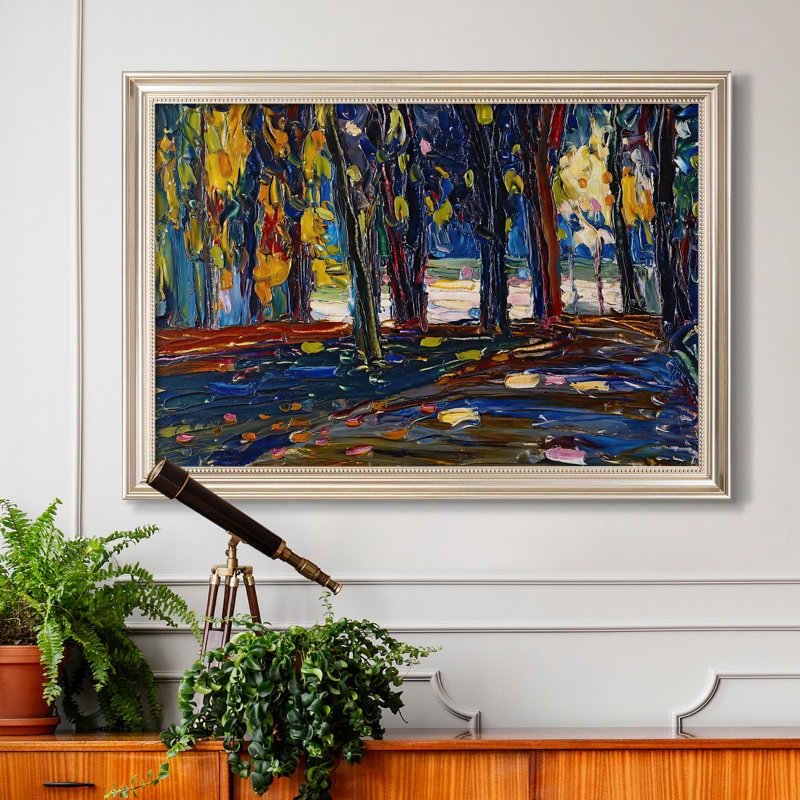 Galeri " Autumn Study " by Wassily Kandinsky Oil Print, 24x34 INNER SIZE, Framed Canvas, Pewter Satin