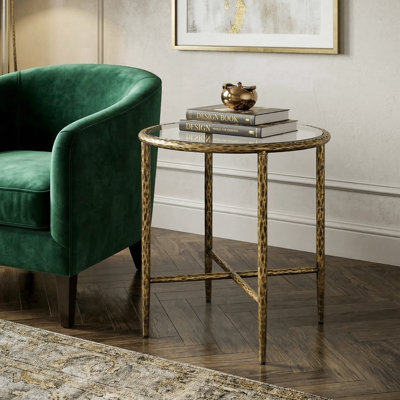 Lalia Modern Hammered Metal X-Brace Round End Table