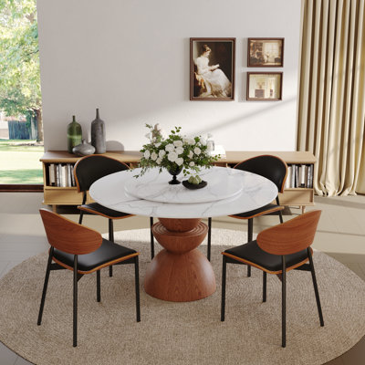 Ensemble de table à manger ronde à plateau tournant (3/5/7 pièces) pour 2-4-6 personnes, symbolisant la prospérité.