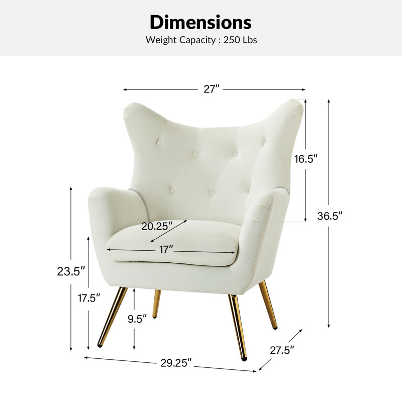 Fauteuil à oreilles 29,25 po Avianna, Velours ivoire