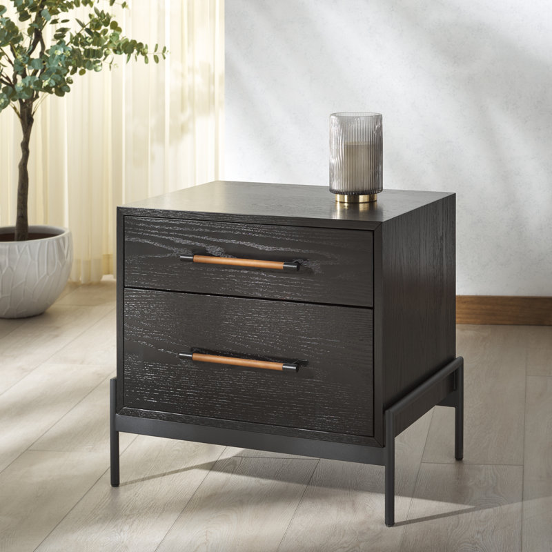 Kufeldt 26" W 2-Drawer Manufactured Wood Nightstand, Brown/Black