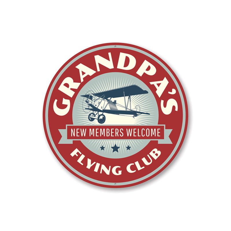 Enseigne en aluminium «Grandpa's Flying Club», H 12 po x l 12 po x P 0,04 po