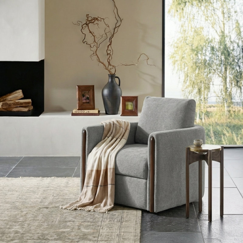 Fauteuil demi-tonneau pivotant en bois massif 31,25 W Nicha, Gris