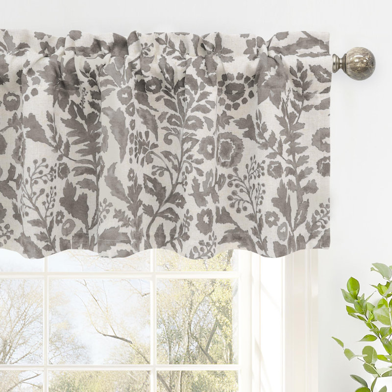 Julia Floral Blackout Valance for Kitchen Navy Colot, 52" W x 14" L, Gray
