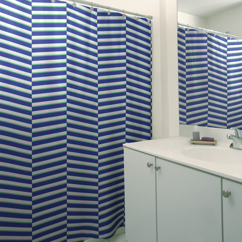 Rideau de douche simple à rayures rompues, Bleu / Vert