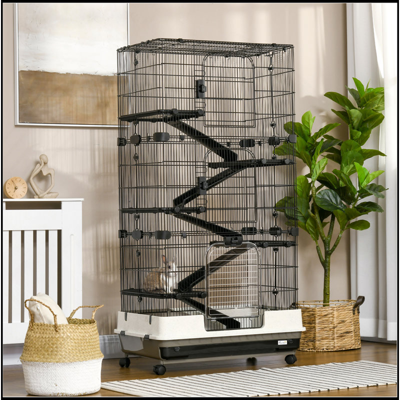 Small Animal Cage With Wheels, Portable Bunny Cage 6-Tier