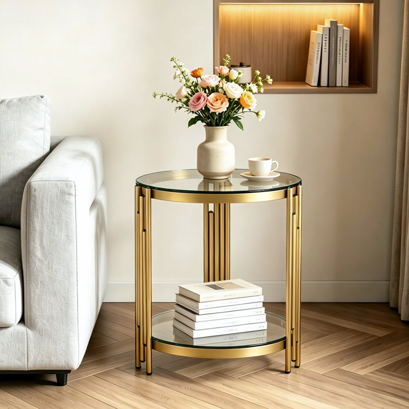 2-Tier Side Table with Storage Shelves, Modern Style Glass End Table for Living Room, Bedroom (set Of 2)