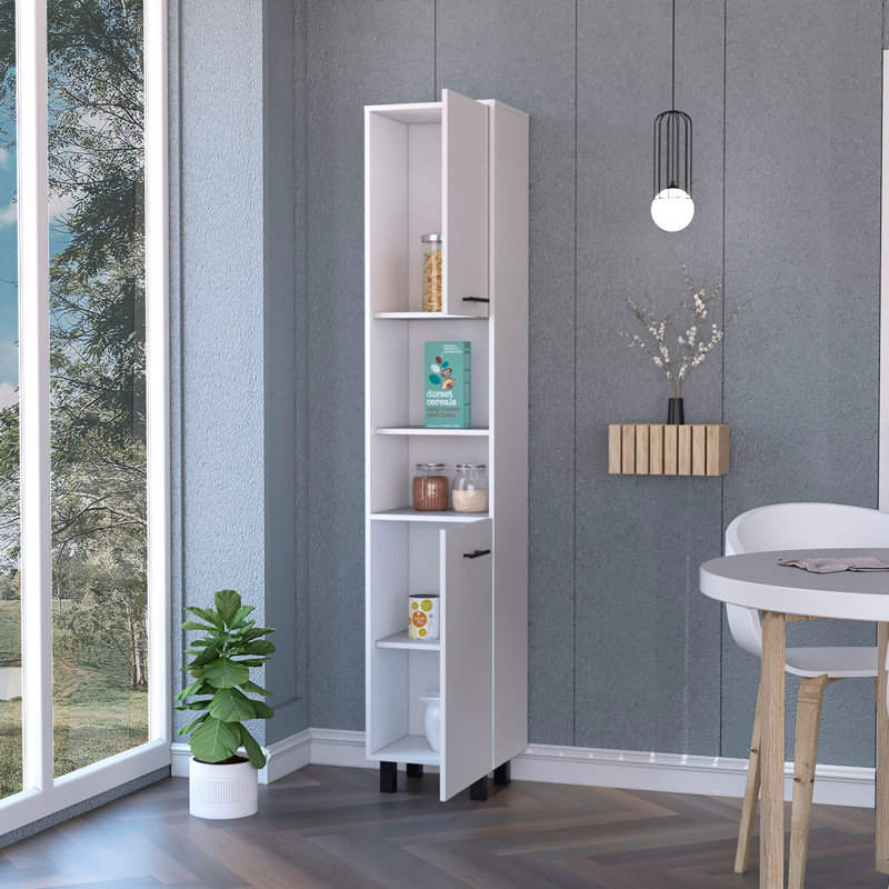 Sheffield 2-Door Pantry Cabinet, with Two 2-Cabinet Spaces and Two Open Shelves