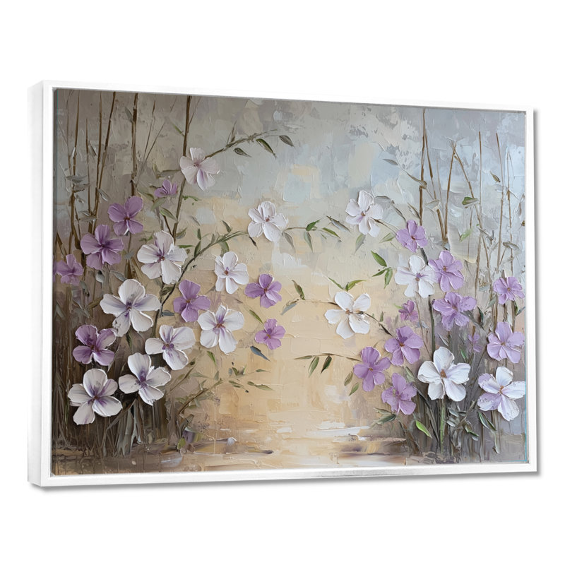 Minimalist Lavender Horizon - Lavande, art mural, Cadre flottant, H 16 po x l 32 po, Blanc