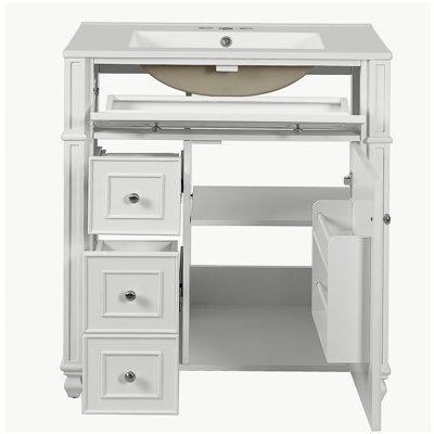 Meuble-lavabo de salle de bain avec lavabo en céramique, 30 po, armoire de rangement avec portes à fermeture douce et organisateur de porte