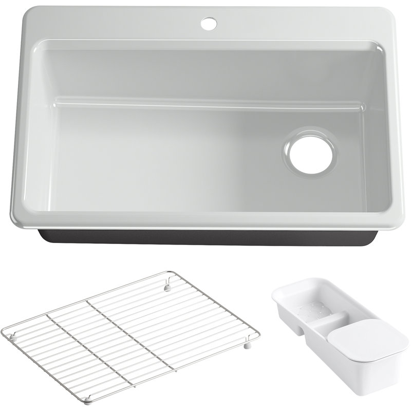 Riverby™ Single-Bowl Top-Mount Kitchen Snk with Accessories, 1 hole, Biscuit