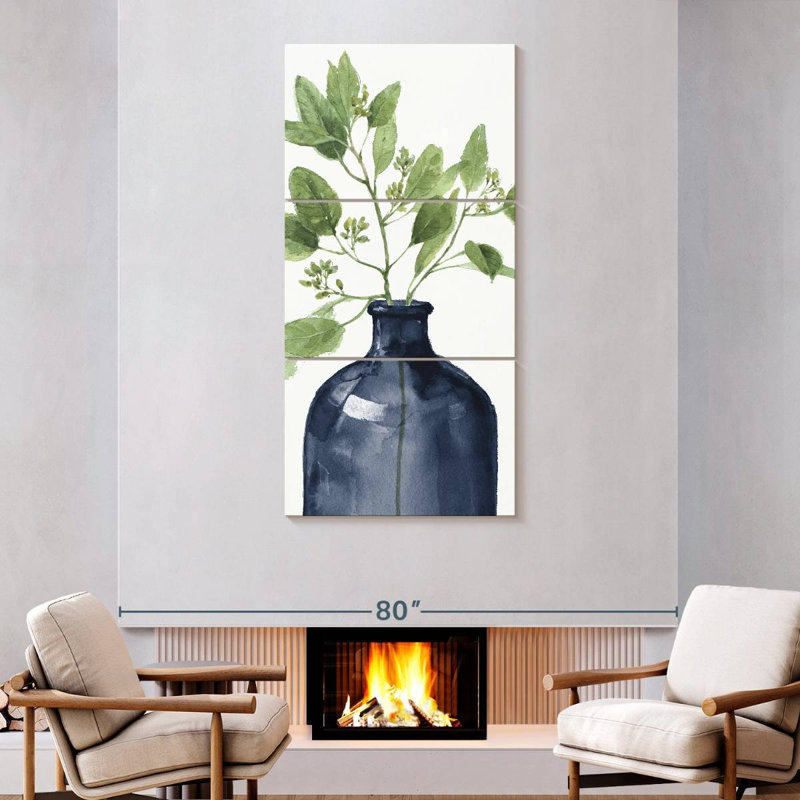 Mixed Greenery I Navy, 75" H x 36" W