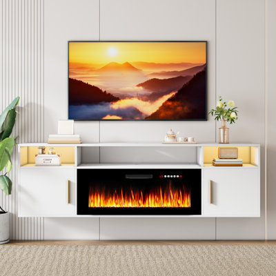Alazik Floating TV Stand with 36" Electric Fireplace