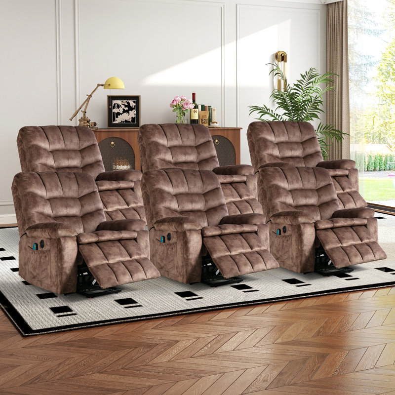 39.4" W Velvet Super Soft Oversize Power Lift Assist Recliner Chair With Massage And HeatMassage Heating & Dual Hidden Cup Holders & USB
