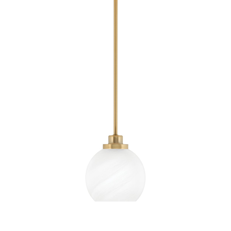 Mini-luminaire suspendu suspendu Odyssey, fini laiton vieilli avec verre de marbre blanc de 5,75 po