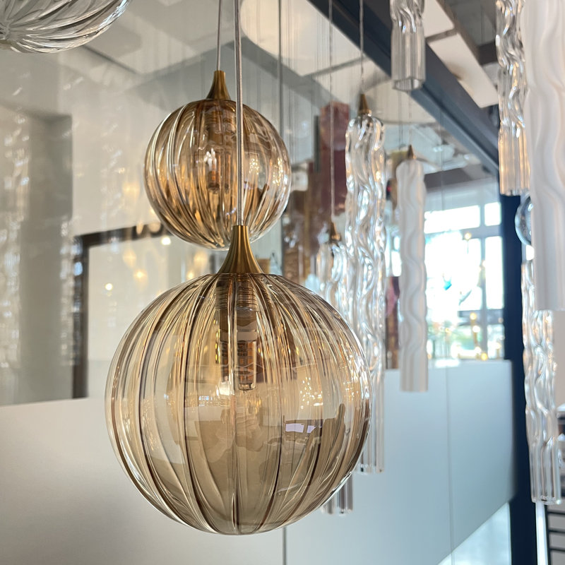 Vigne 3 globes ambre et verre transparent, Blanc