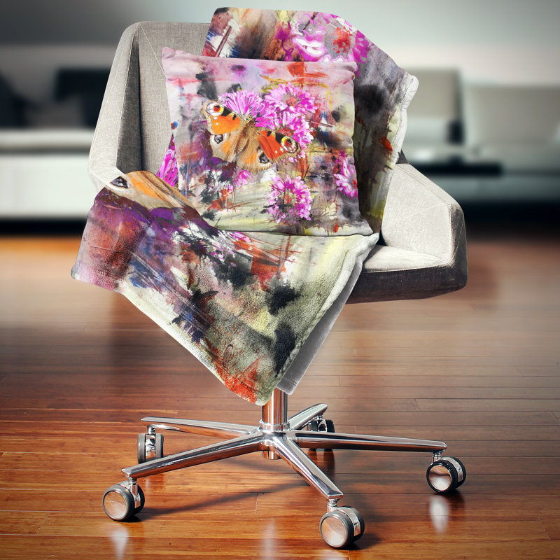 Fleurs roses et papillons mignons - coussin à imprimé floral, 16 po x 1 po, Coussin décoratif
