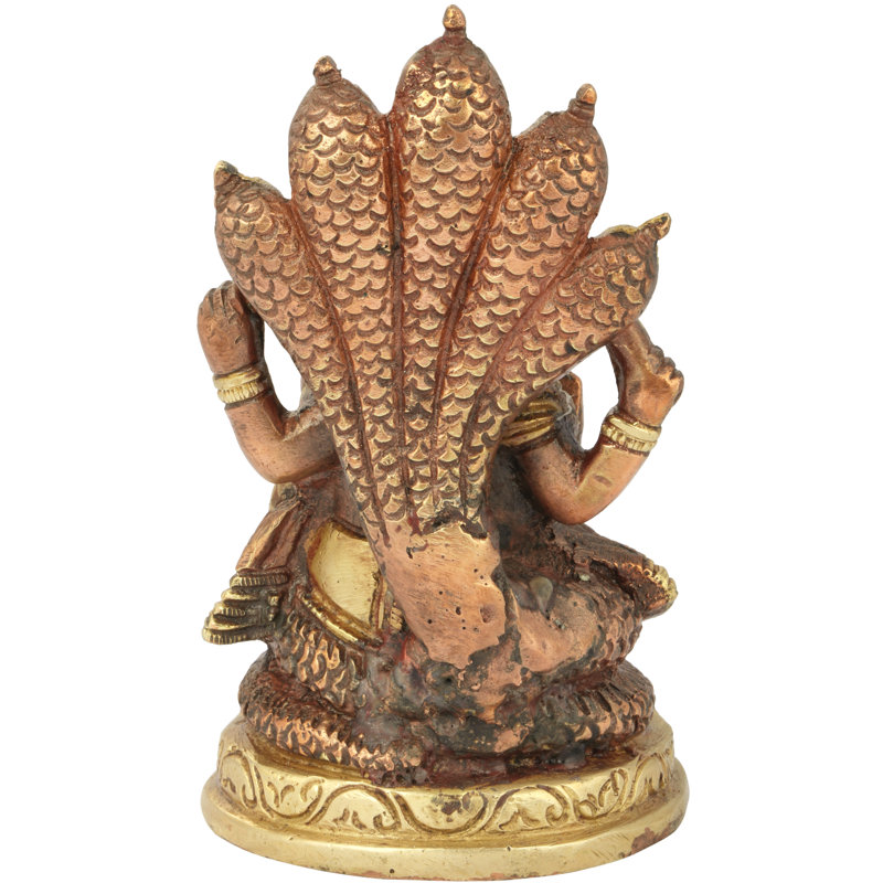 Figurine Ganesha assise sur Sheshanaga, Brun / or