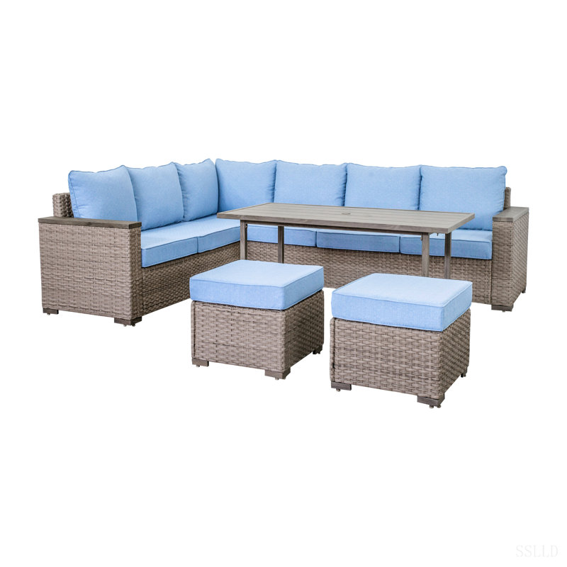 Élégant ensemble modulaire d'extérieur canapé repose-pieds table convertible en oléfine de qualité supérieure en résine tressée