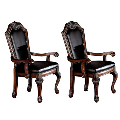 Chaises avec accoudoirs à dossier solide noir et cerisier avec garniture cloutée (ensemble de 2)