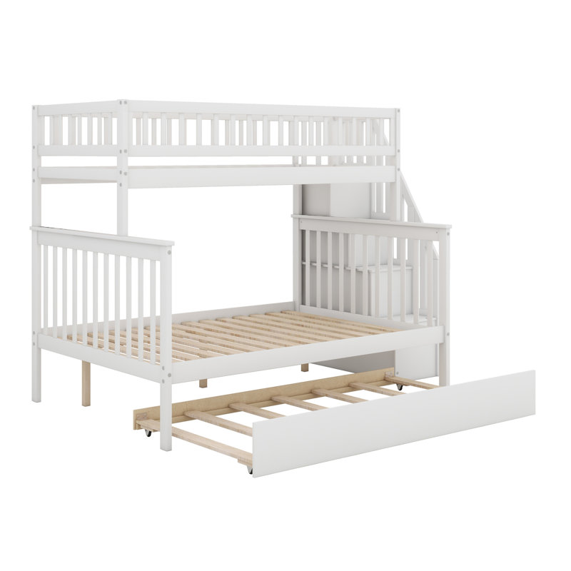 Bunk Bed With Trundle, White, Twin over Full