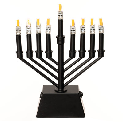  Wall Mount 9-branch Hanukkah Menorah With Led Candles Illuminated Display Contemporary Decorative Accent Judaica Centerpiece And Meaningful Gift For Hanukkah Celebrations, V-shape Black