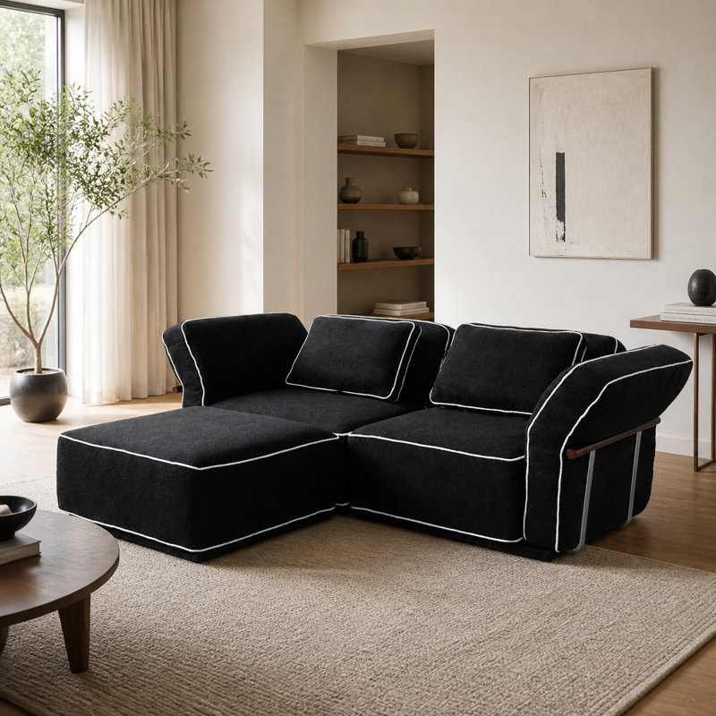 Canapé rembourré avec accoudoirs évasés avec repose-pieds Boucle 94,5 po Upholstered, Black