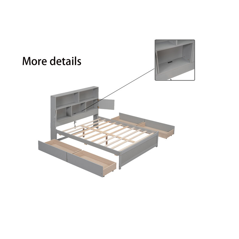 Yeshi Solid Wood Bookcase Bed, Gray