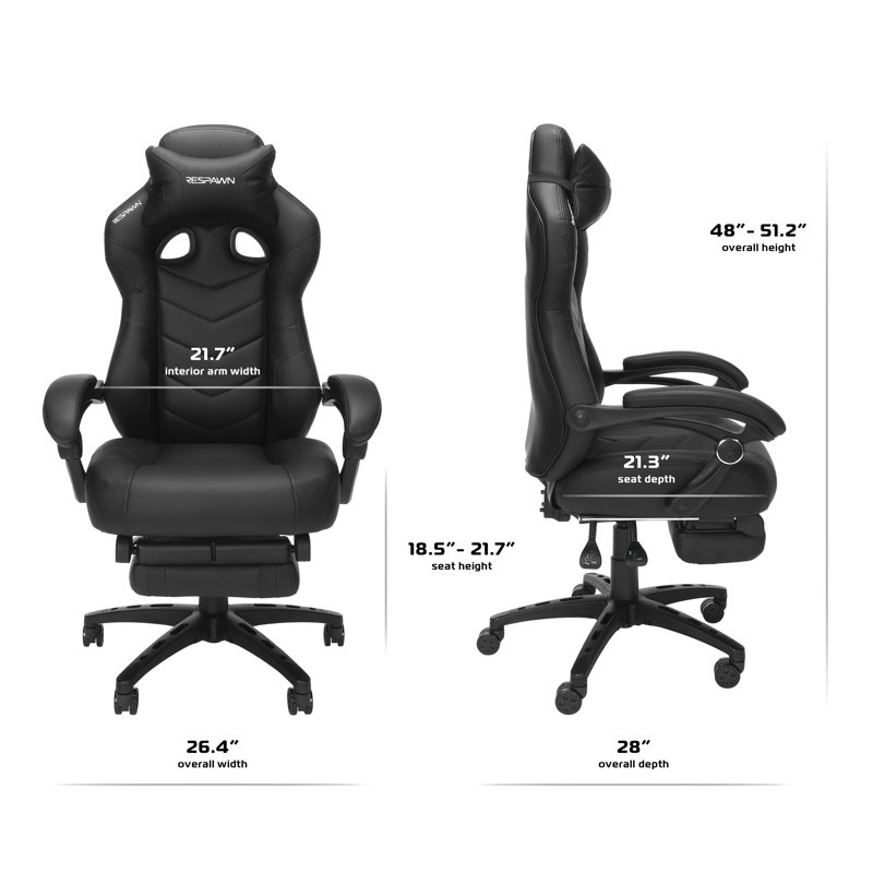 RESPAWN 110 Pro Gaming Chair - Gaming Chair with Footrest, Reclining Gaming Chair, Video Gaming Computer Desk Chair, Adjustable Desk Chair, Gaming Chairs For Adults With Headrest Pillow