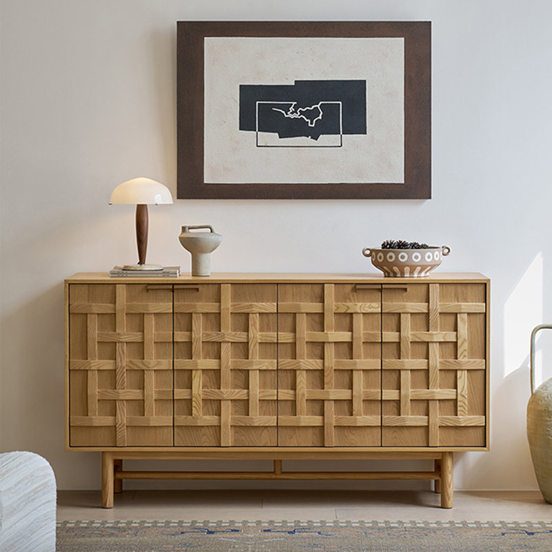 Wooden Color Grid Dining Accent Cabinet