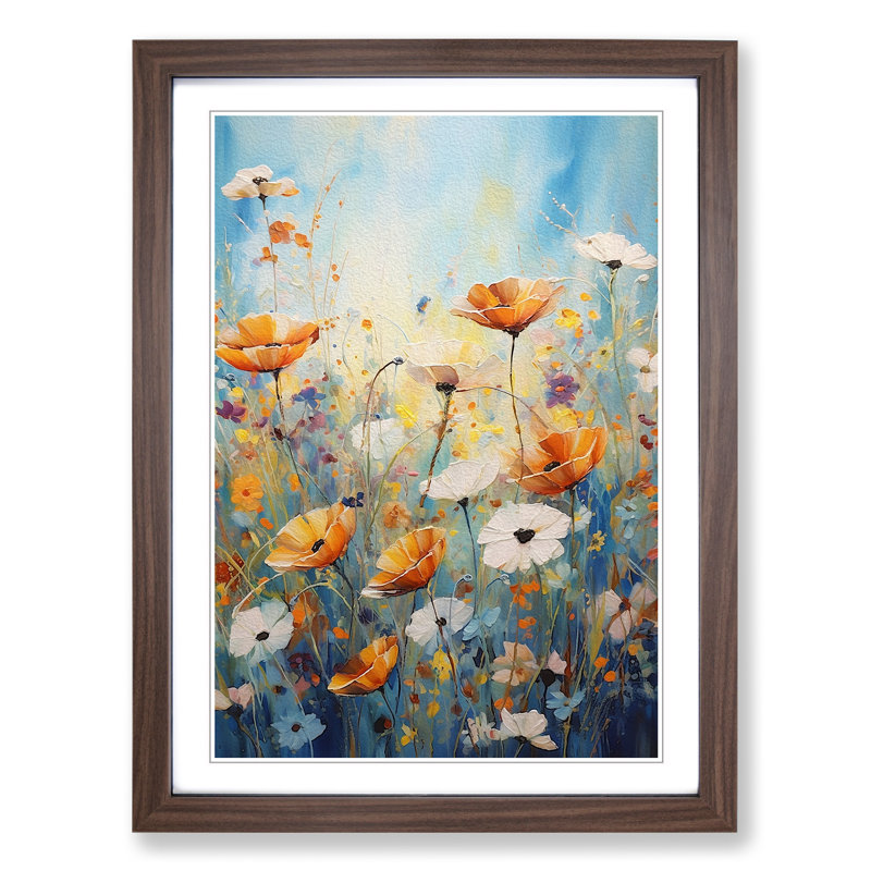 Wildflowers Expressionism Art - Framed Print, 64cm H x 46cm W, Walnut Framed