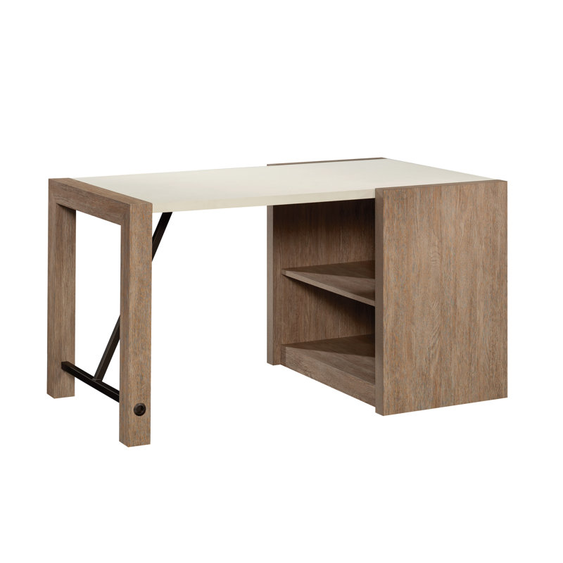 Bureau d'ordinateur de style campagnard avec bibliothèque intégrée, finition brune | Idée de cadeau