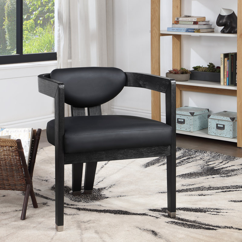 Carlyle 19.3'' H Upholstered Armchair, Black Vegan Leather, Black Wire Brush