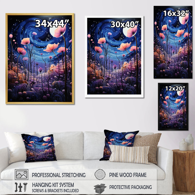 «Nightly Enchanted Wilderness I», reproduction d'art sur toile, Cadre simple noir, H 32 po x l 16 po x P 1 po