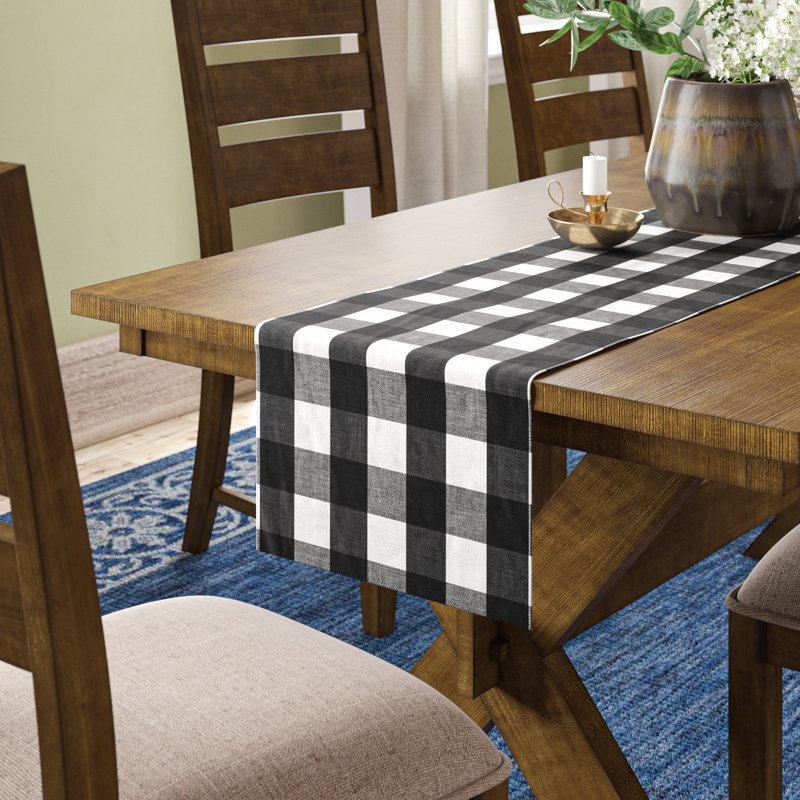 Loa Plaid Cotton Table Runner, Black