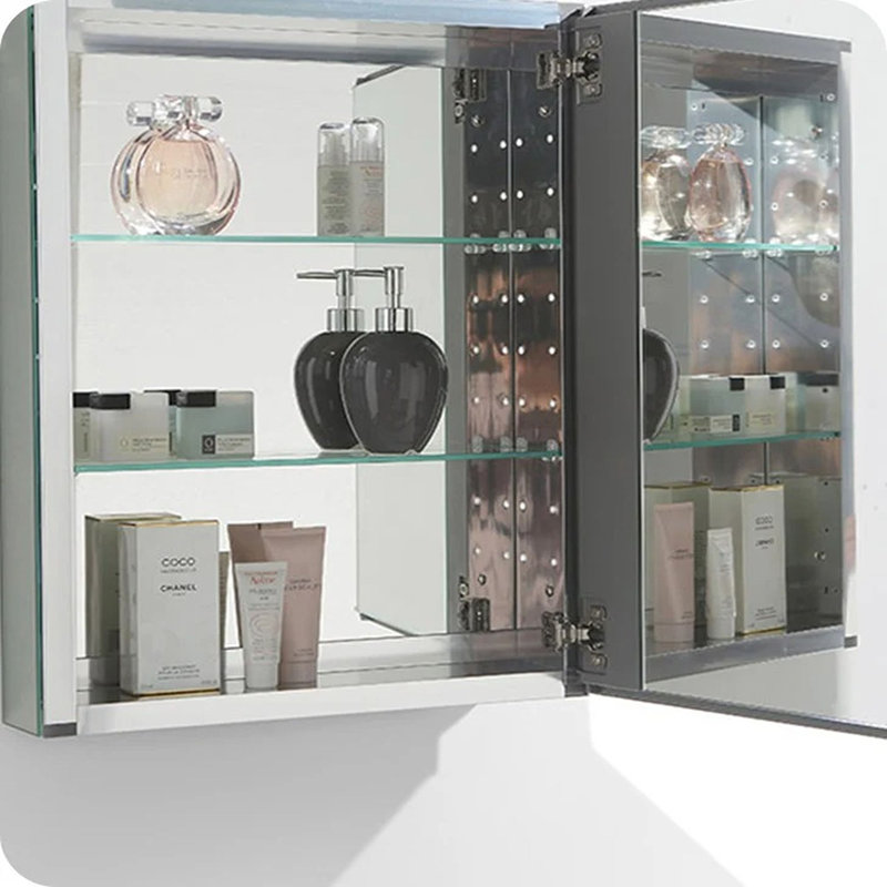 52" Tall Frameless Mirrored Bathroom Medicine Cabinet with Adjustable Shelves