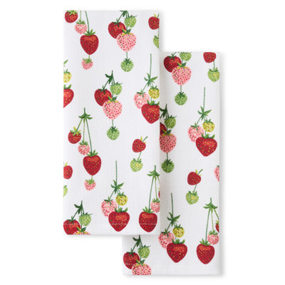 FIESTA Falling Strawberries Kitchen Towel 2-Pack Set, Scarlet Red, 16"x28"