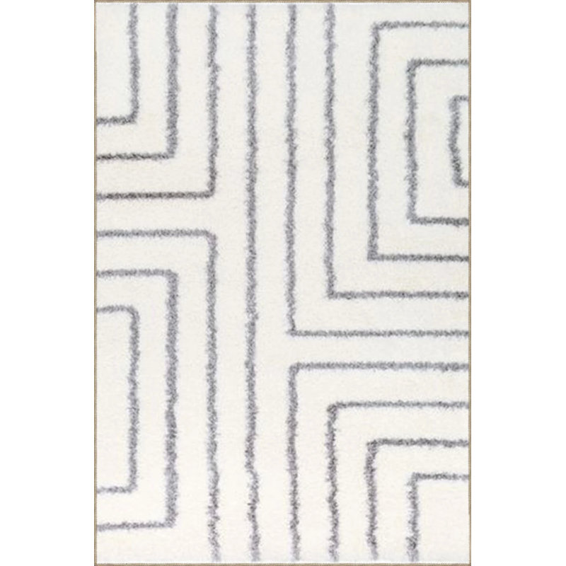 Striped Geometric Woven Base Washable Carpet, Round 4'