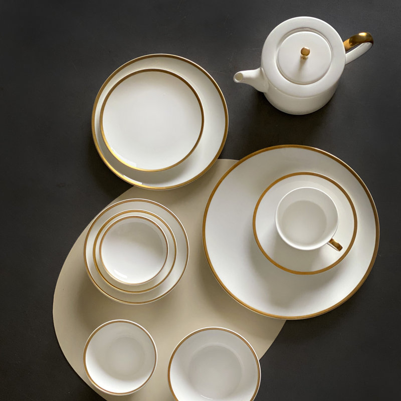Golden Edge Bone China Serving Bowl, White/Gold