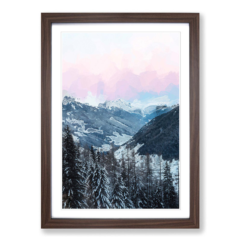 Pink Sky over the Mountains in Italy - Picture Frame Graphic Art Print, Walnut, 60cm H x 40cm W x 2cm D