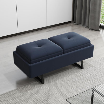 Banc de salle d'attente 2 places - Banc de chaises de salle d'attente de bureau avec rangement, mobilier de salle d'attente, banc de vestibule moderne avec coussin épaissi pour bureau, salon de coiffure, bleu marine