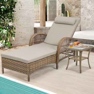 Outdoor Wicker Lounge Chair Set, 6-Position Adjustable Patio Chaise Lounge All Weather Lay Flat Pool Sunbathing Recliner, Armrest & Head Pillow, Fade- by Winston Porter