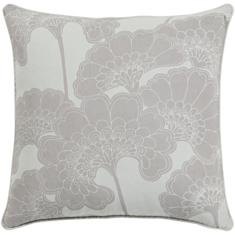 Japanese Floral Linen Pillow Cover, 20" x 20", Taupe