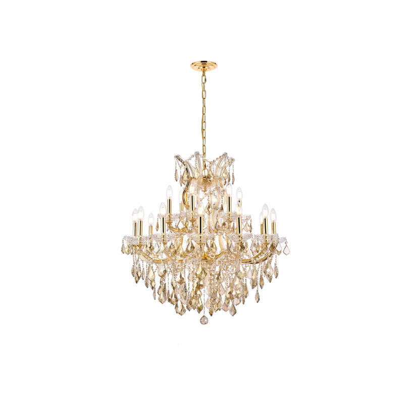 Lustre style bougie 19 lumières Stockard, Blanc / cristal (transparent) / coupe royale, Fumé
