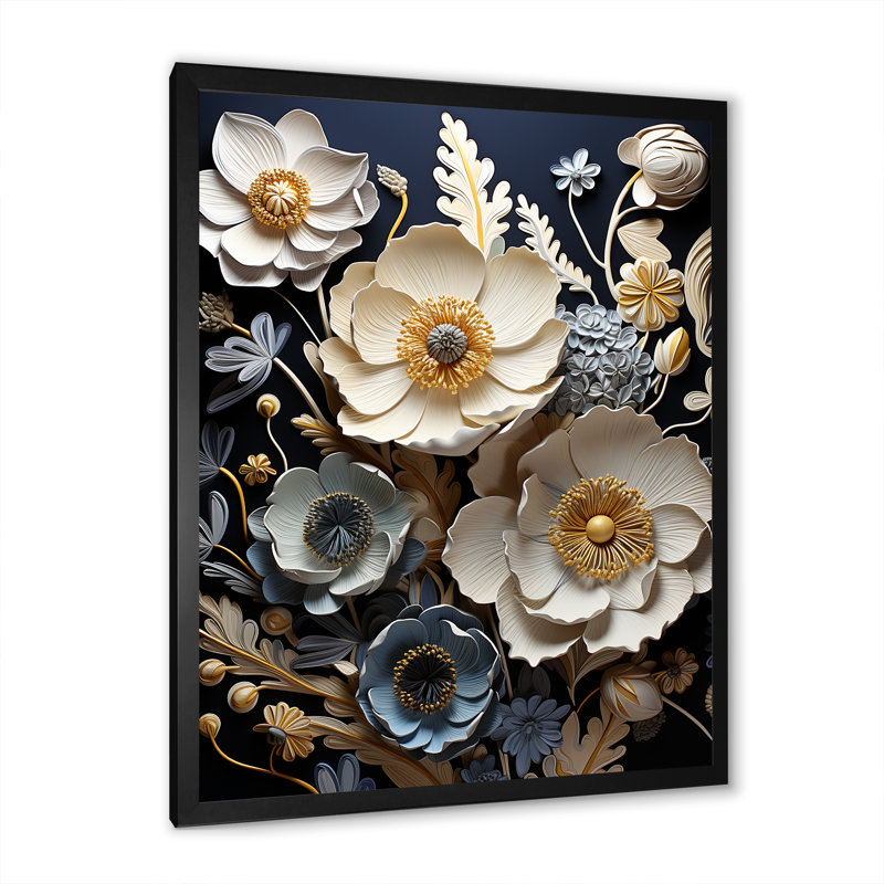 «Buttercups Emerge From The Shadows» en noir sur toile, H 32 po x l 16 po x P 1 po, Cadre simple noir