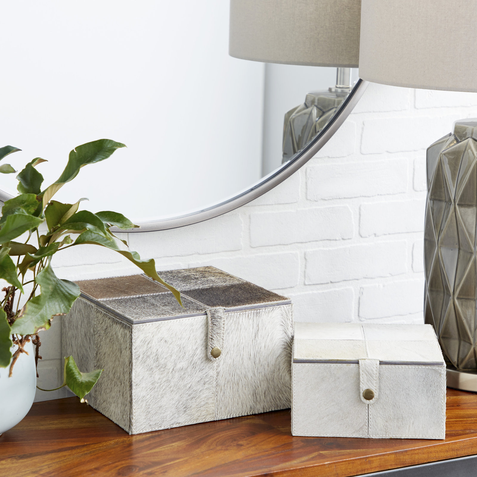 Philbrick Faux Leather Box Set, Gray/Beige